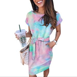 Short sleeve, casual bodycon dress in tie-dye